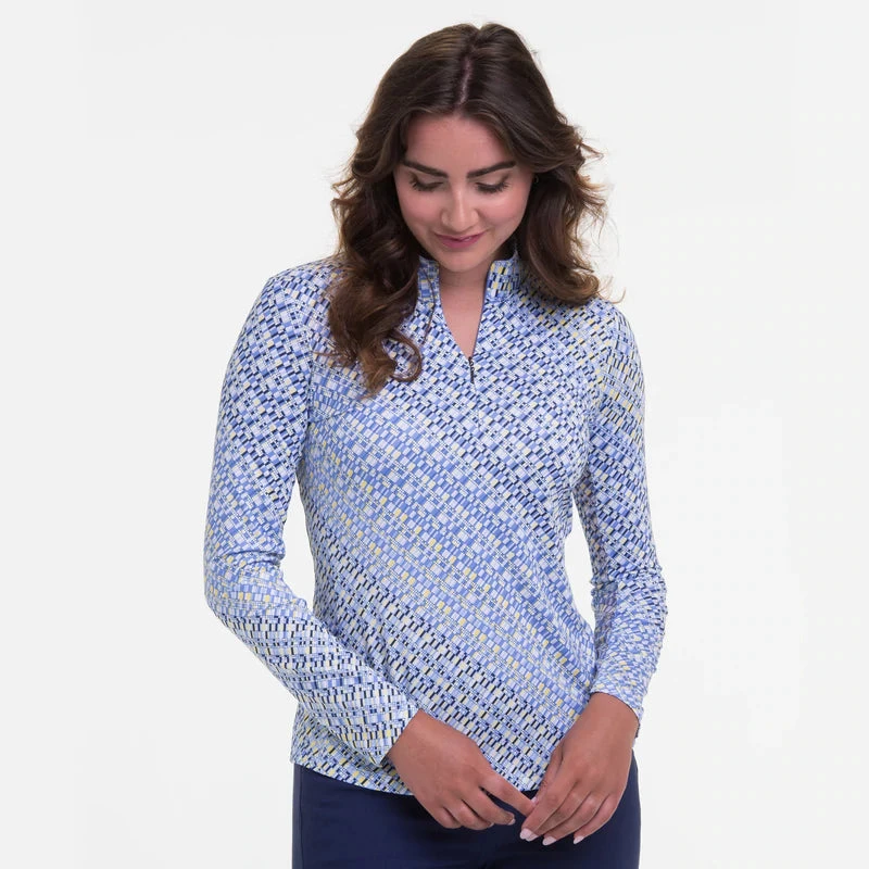 EPNY LONG SLEEVE OMBRE GEO PRINT ZIP MOCK