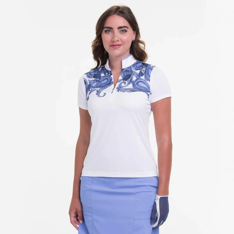 EPNY Ladies SHORT SLEEVE SPLIT MOCK POLO W/ PRINT