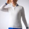 Glenmuir Ladies Zip Neck Contrast Rib Diamante Cotton Golf Sweater GAELLE