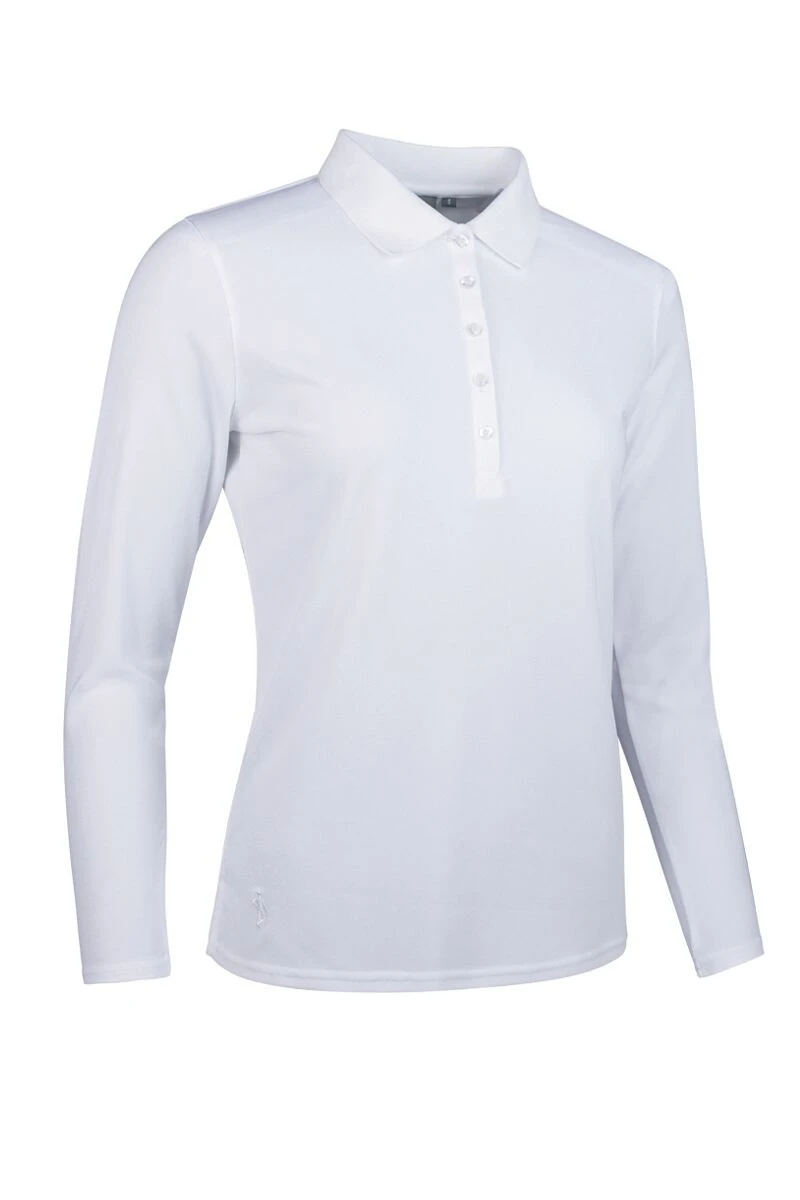 Glenmuir Ladies Long Sleeve Performance Pique Golf Polo Shirt White