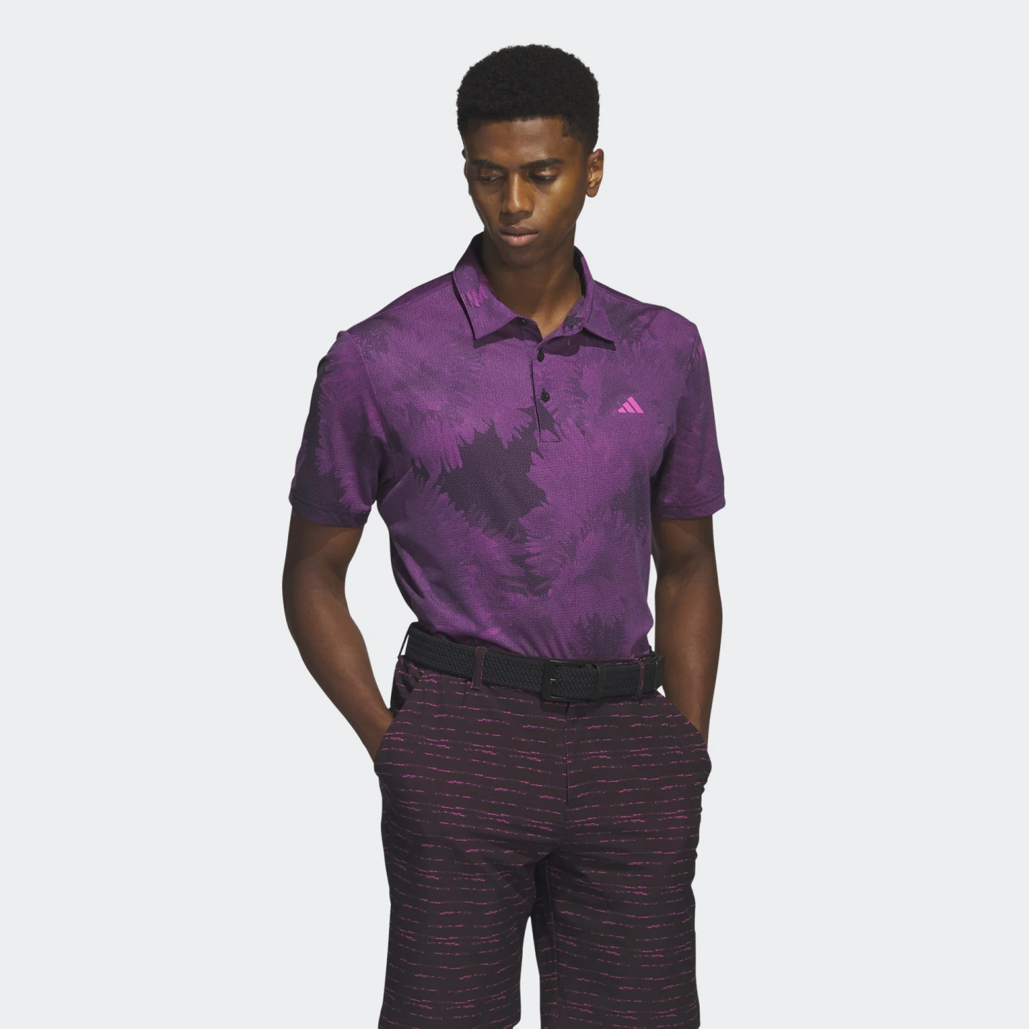 Adidas FLOWER MESH GOLF POLO SHIRT Black/Lucid Fuschia - Image 3