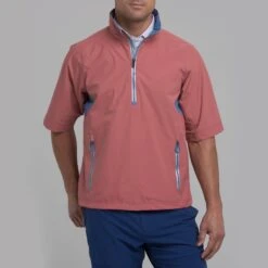 Zero Restriction Gents Power Torque 1/4 Zip Short Sleeve Waterproof RED SKIES